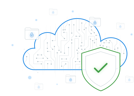 Graphic illustrating the security features of Crowdin Enterprise, like SSO and permissions.