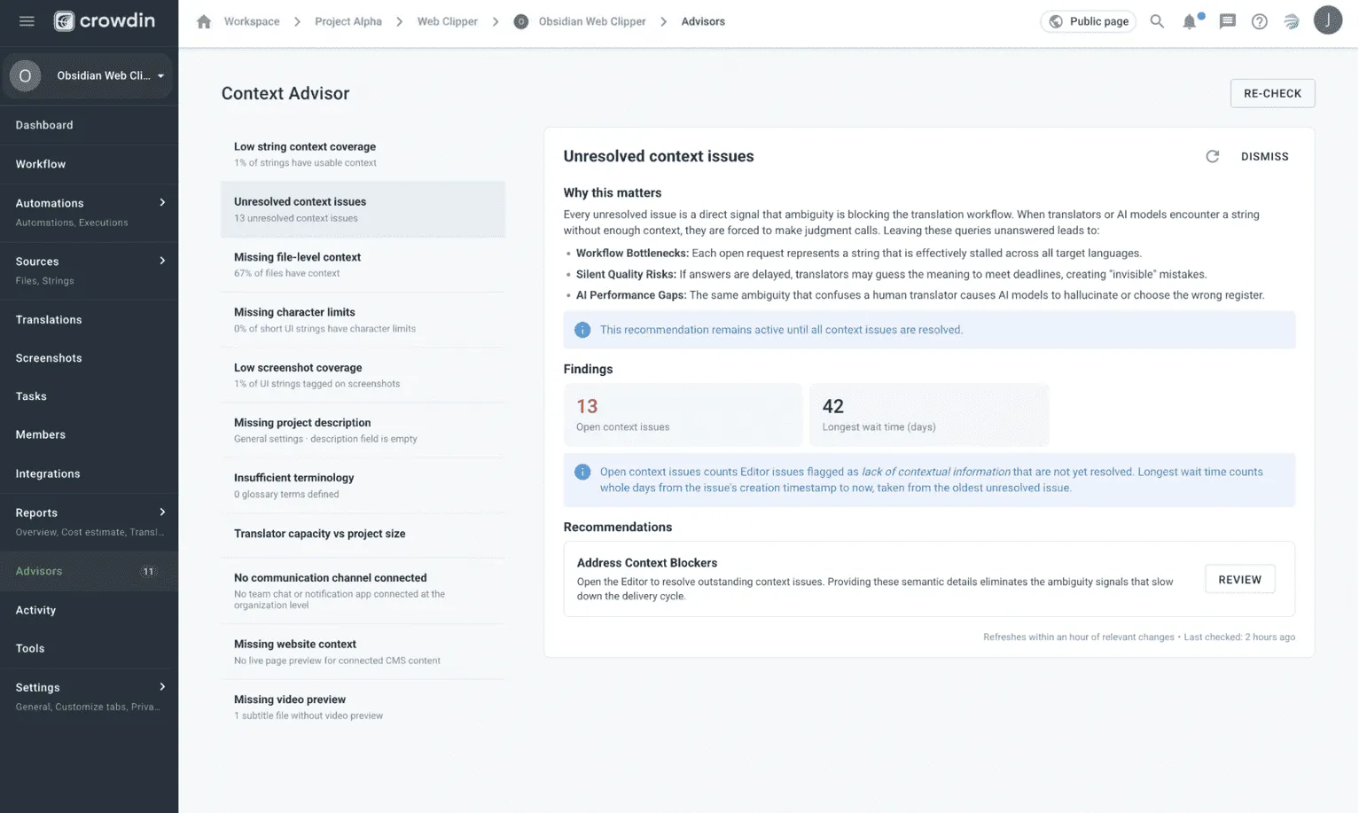 Unresolved context issues in Advisors