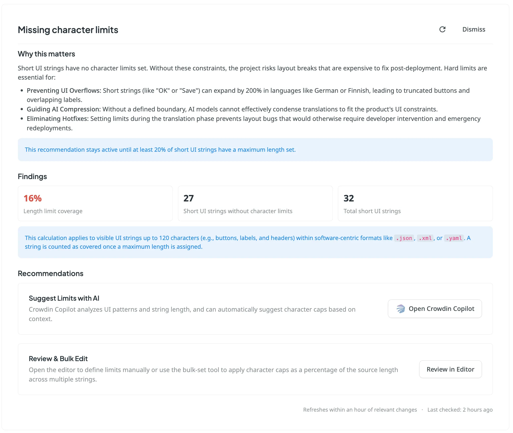 Missing character limits check in Crowdin Advisors