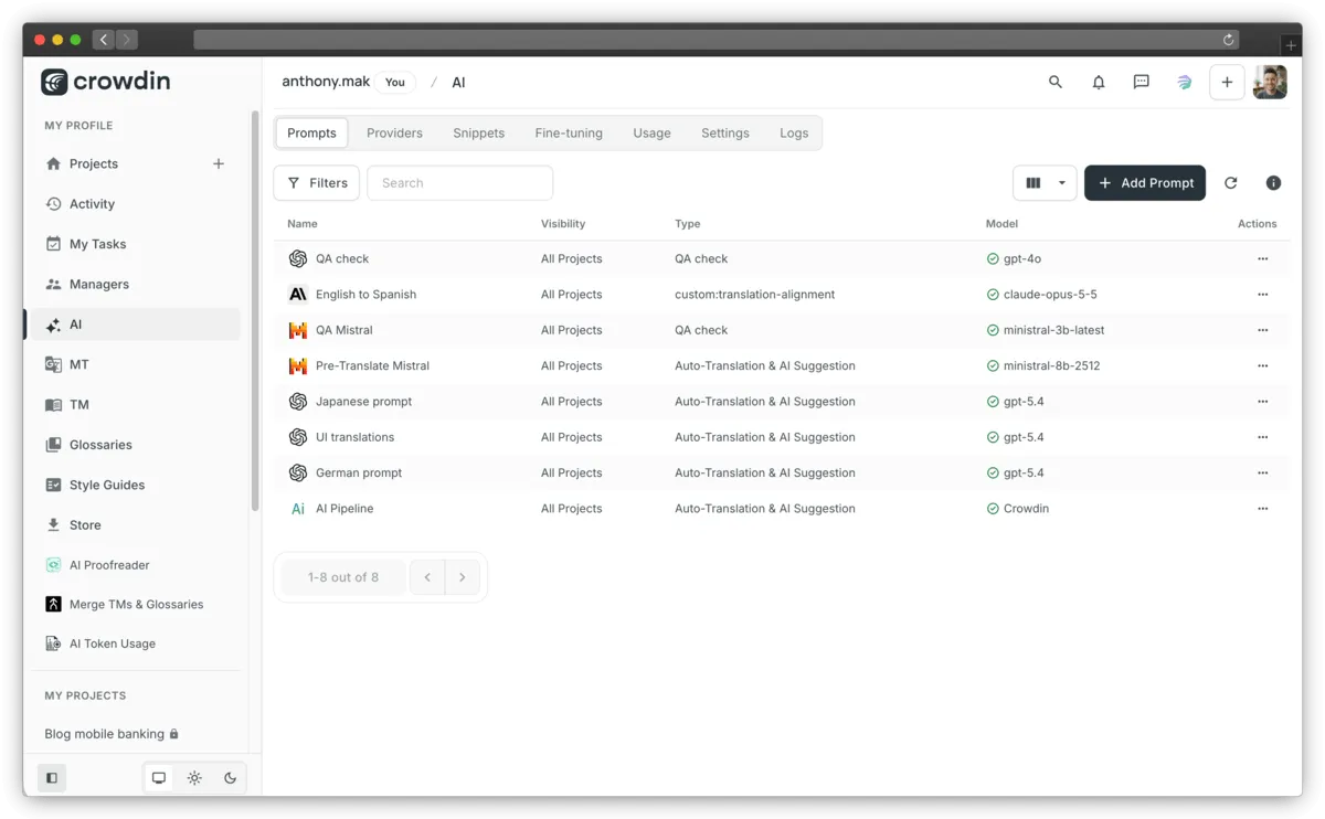System AI Providers in Crowdin