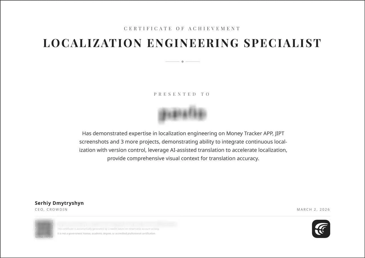 crowdin certificate