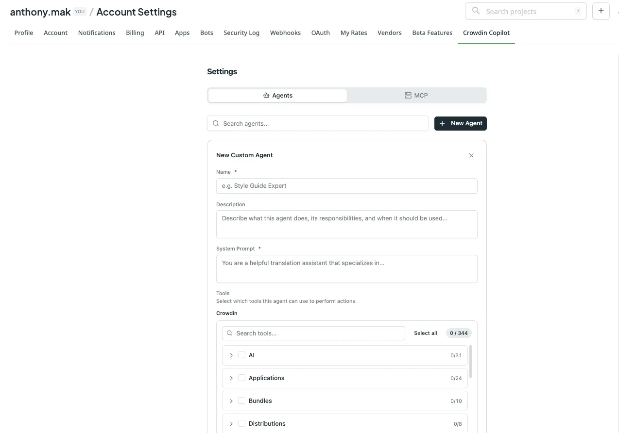 Create custom agents in Crowdin Copilot