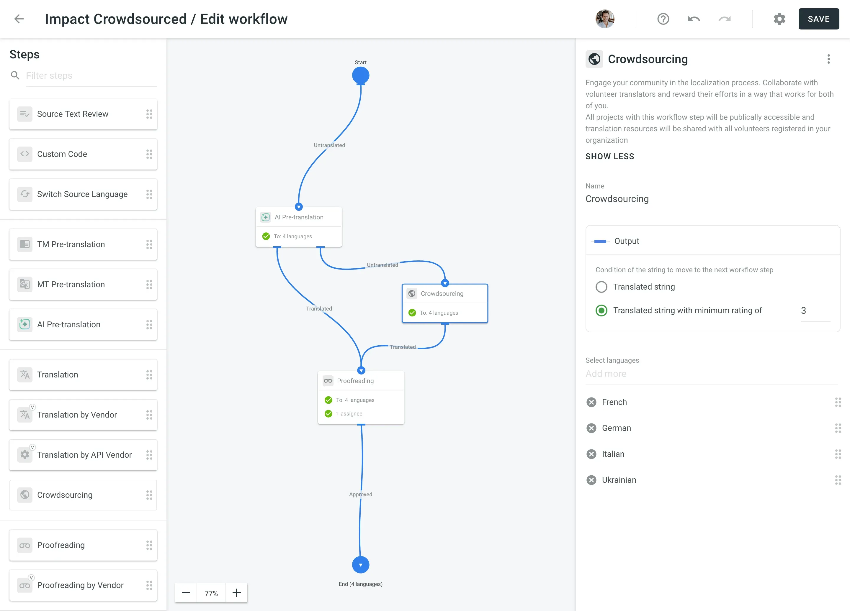 Crowdsourcing step in the workflow editor