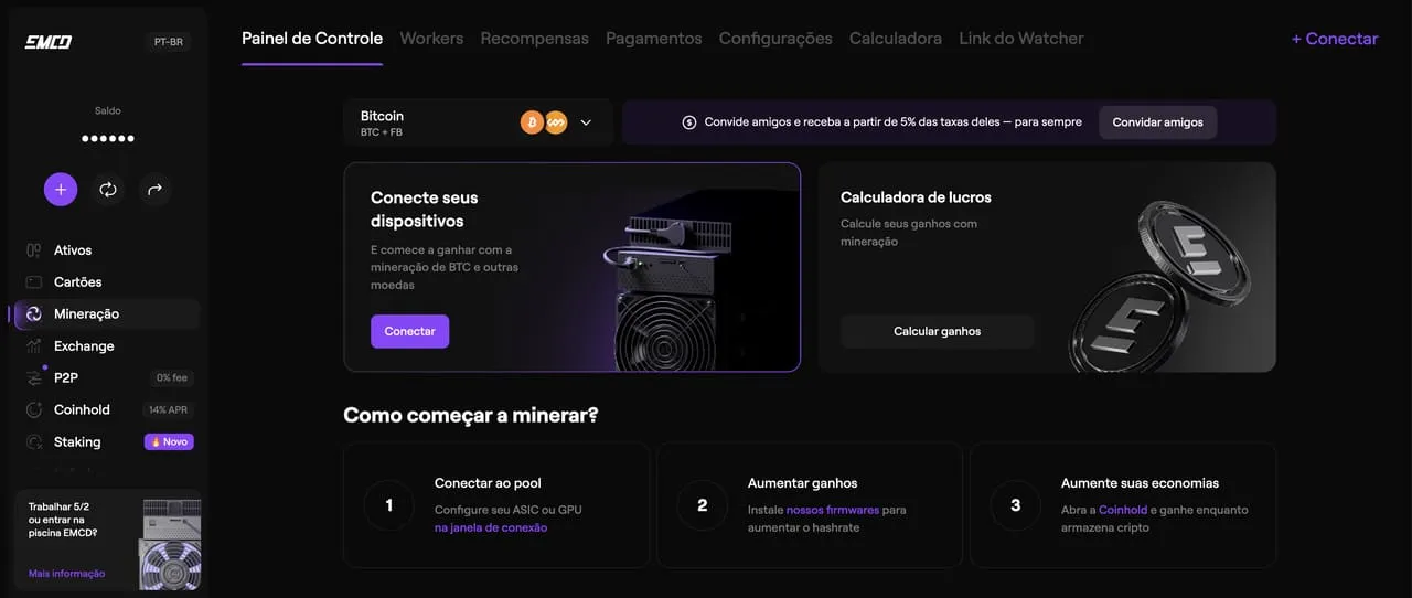EMCD platform dashboard in Brazilian Portuguese