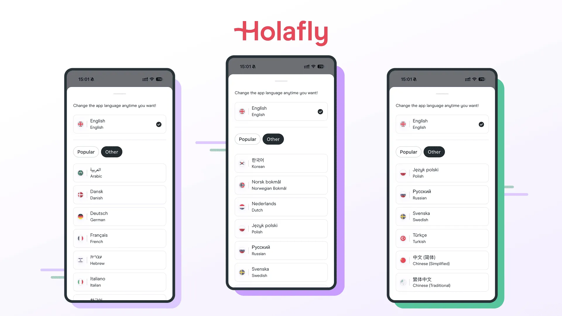 Languages in the Holafly app