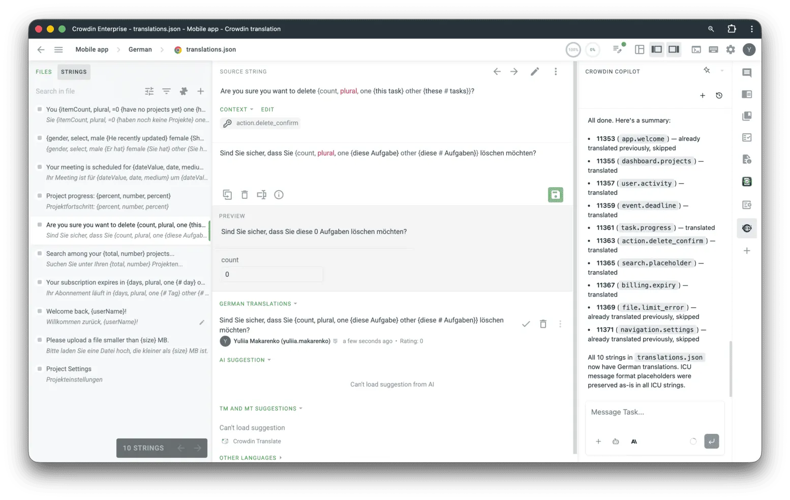 ICU plural in Crowdin