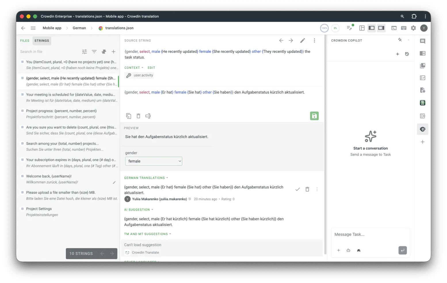 ICU select in Crowdin