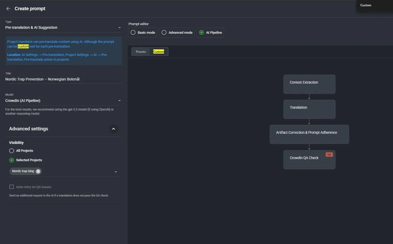 Creating custom AI pipeline