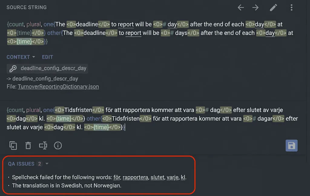 Crowdin detected more issues in Norwegian translations