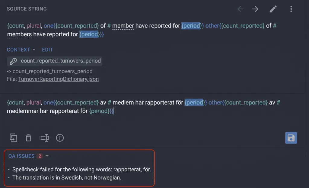 Crowdin detected issues in Norwegian translations