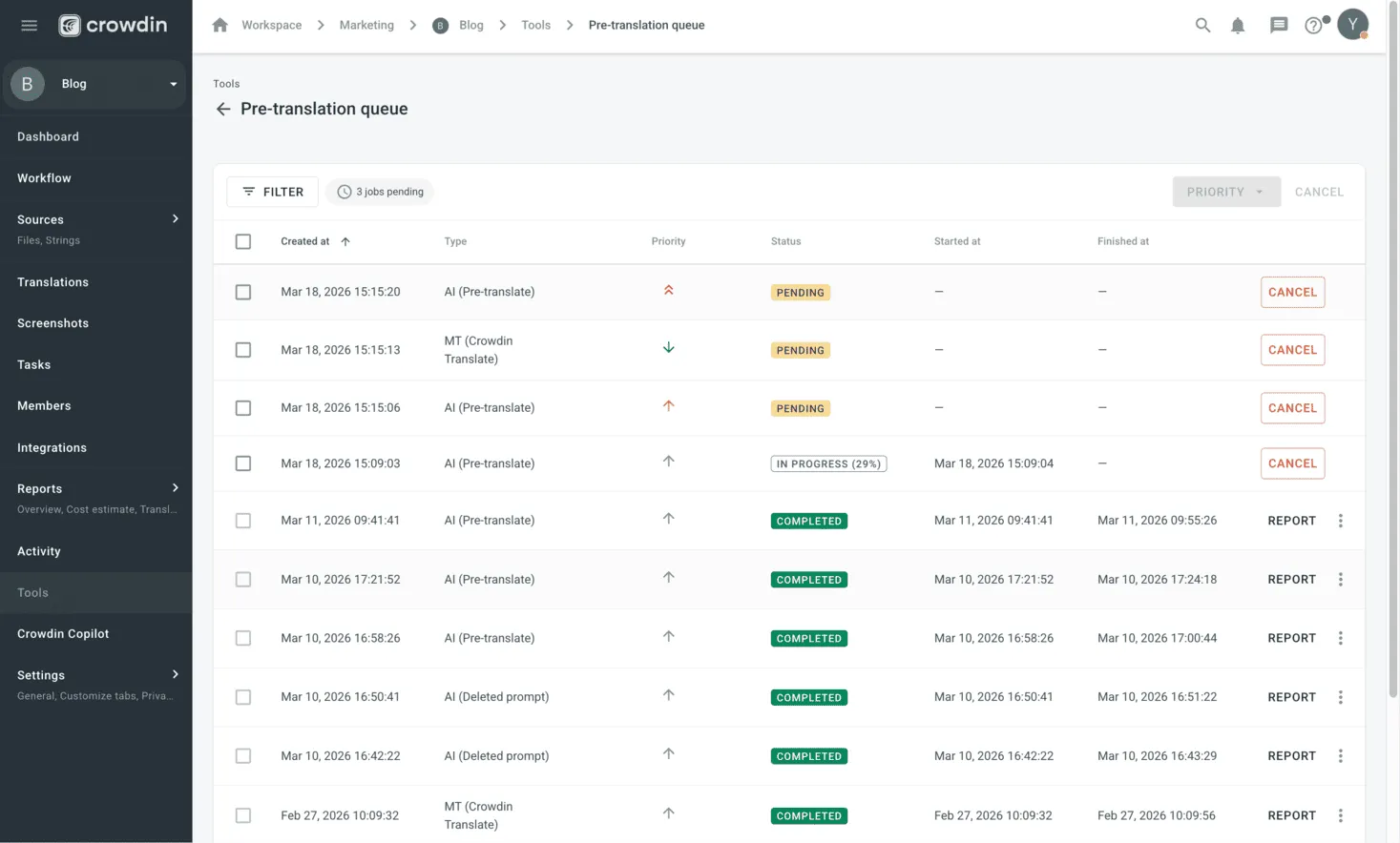 Pre-translation queue