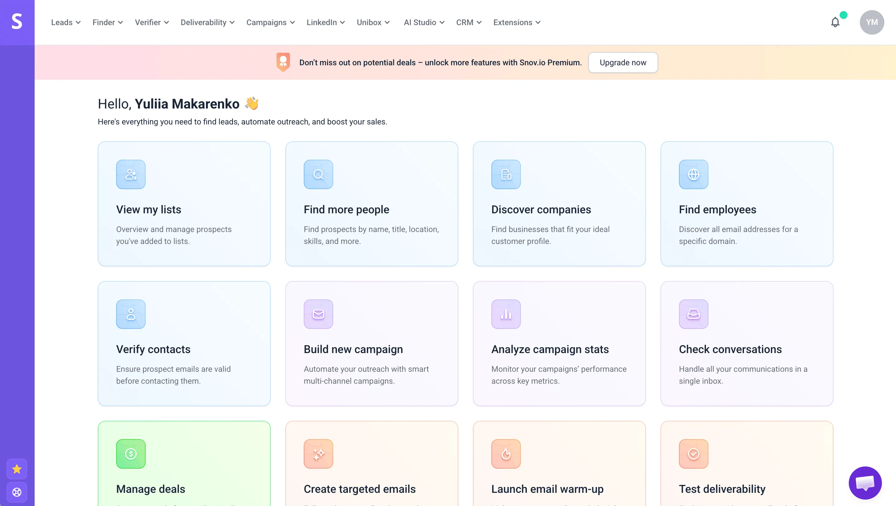 Snov.io interface in Spanish