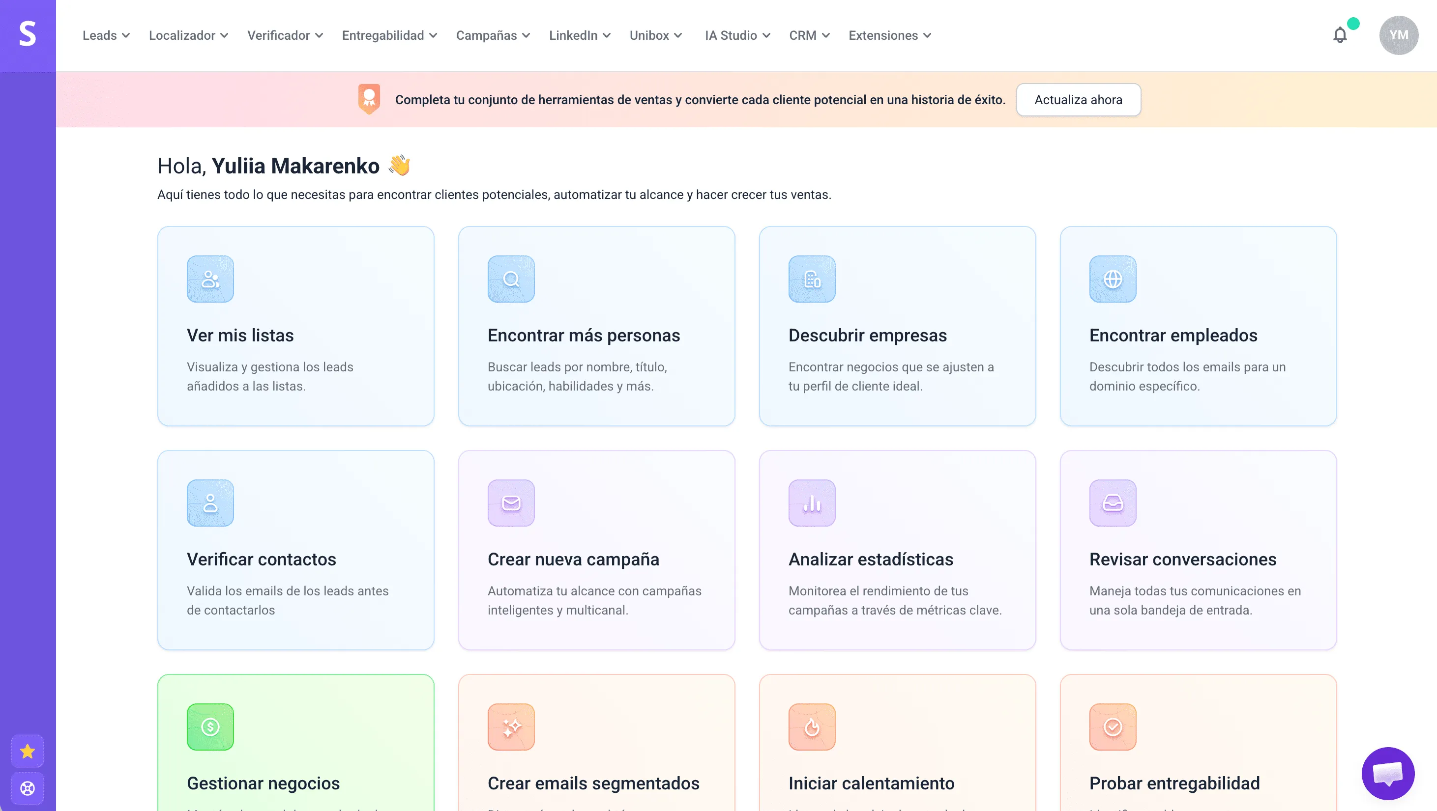 Snov.io interface in English