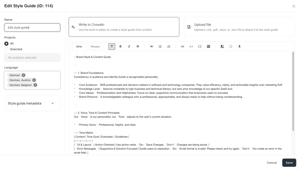 Style guides inside Crowdin TMS