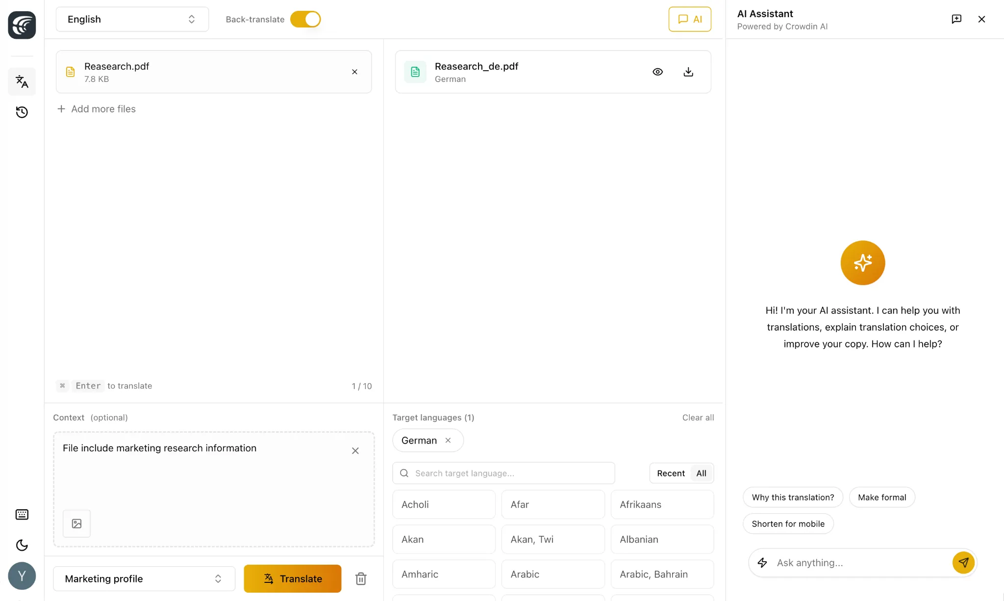 crowdin translation portal for quick translations