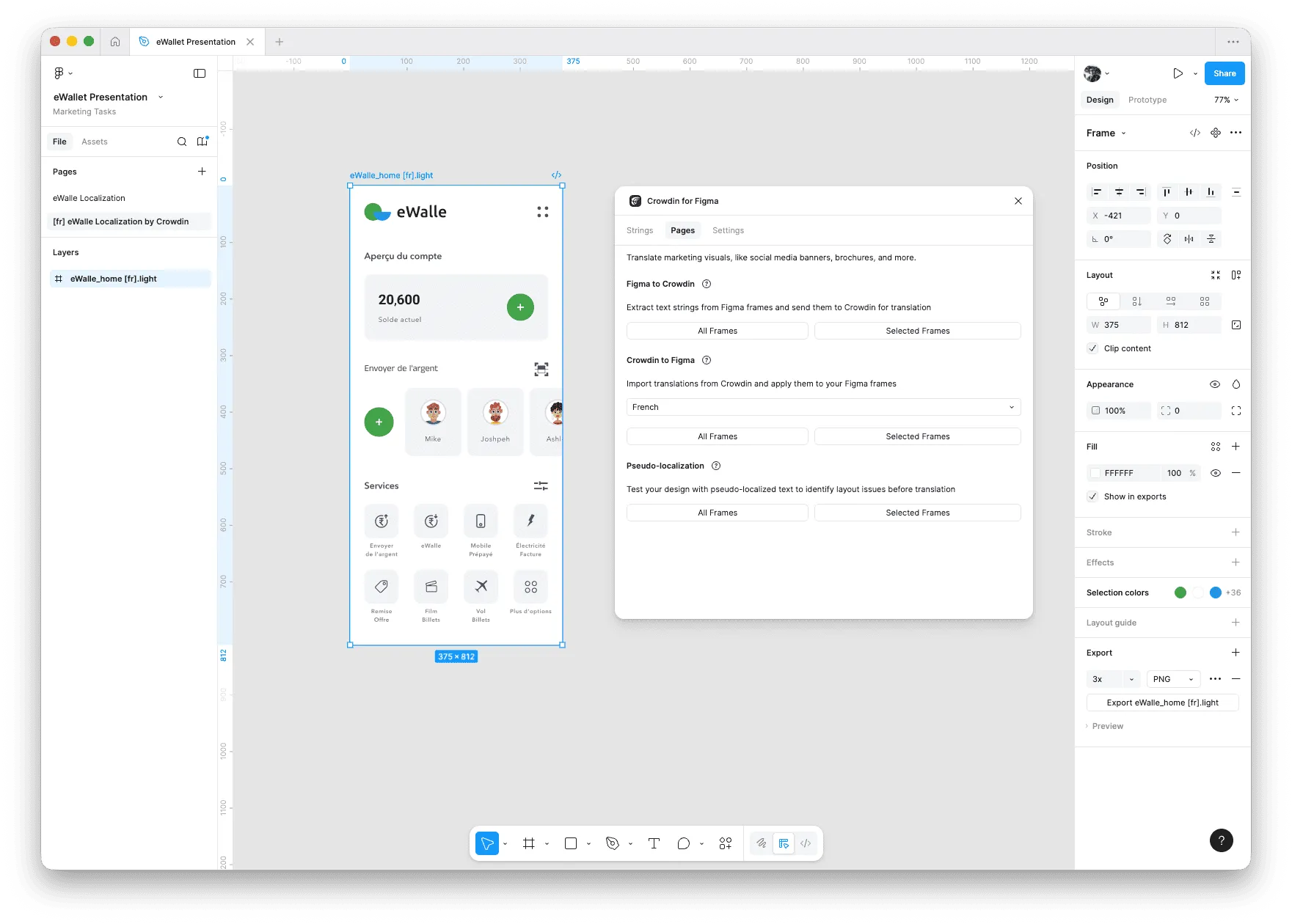 UI localization process in Figma