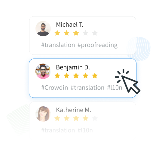 Illustration of a network of freelance translators working collaboratively on projects.